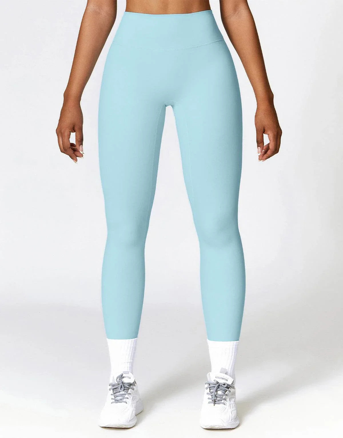 No Front Seam High Waist Sports Leggings - Sky blue