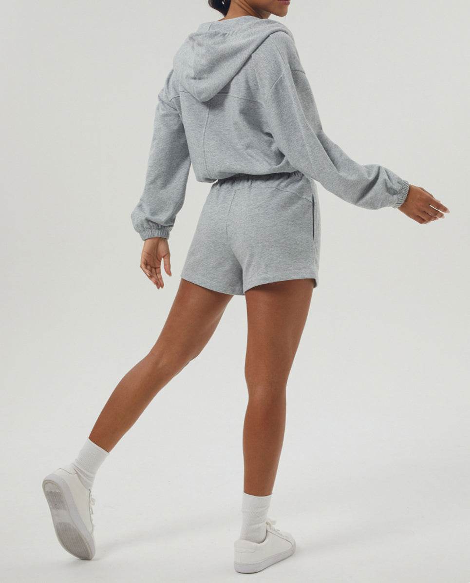 Loose Sports Set with Full Zip Hooded and Adjustable Short