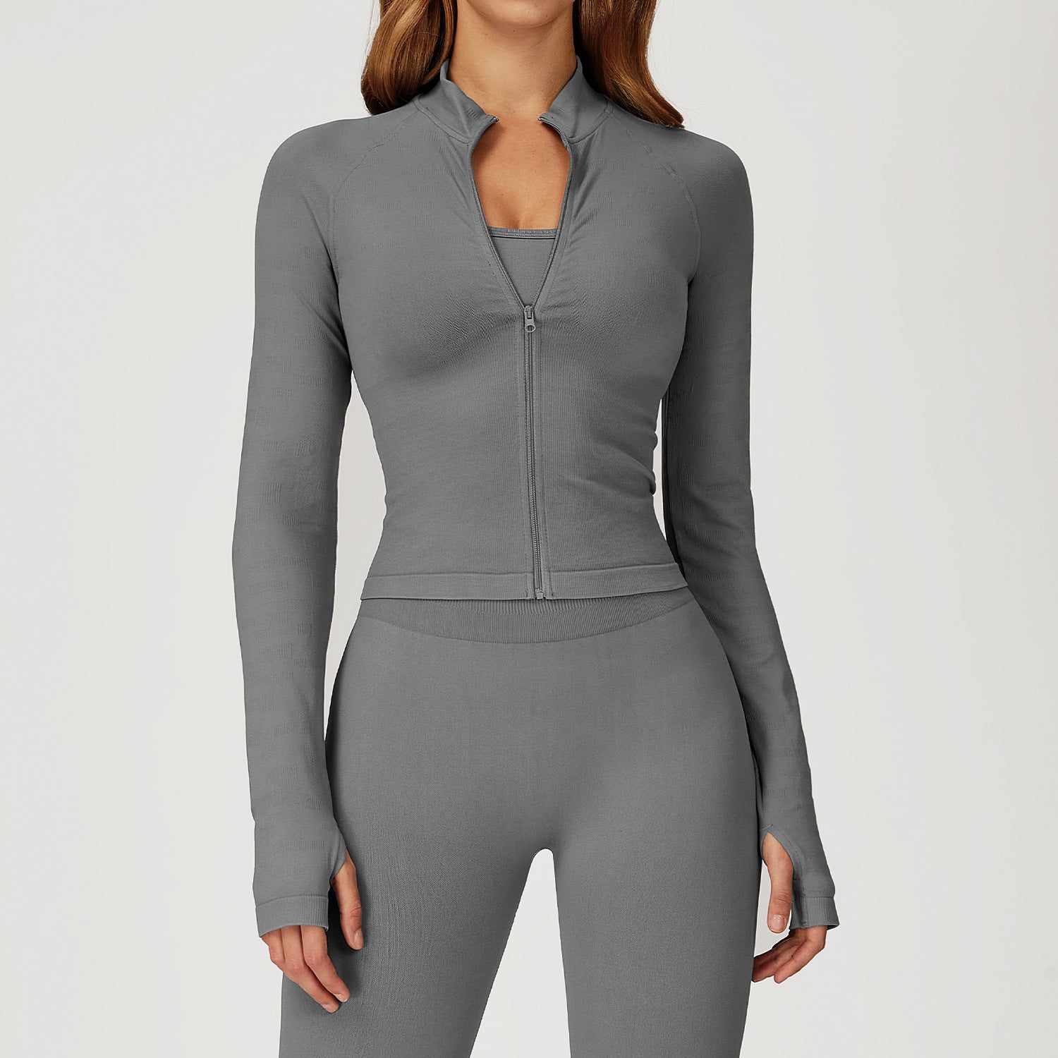 Zip Up Slim Athletic Jacket Yoga Crop Top with Thumb Hole
