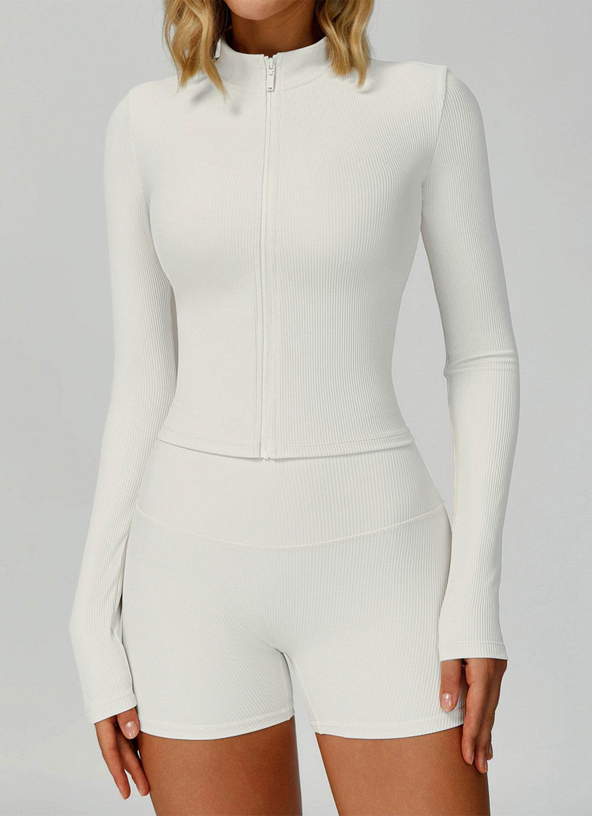 Ribbed Activewear Set with Running Jacket and Short