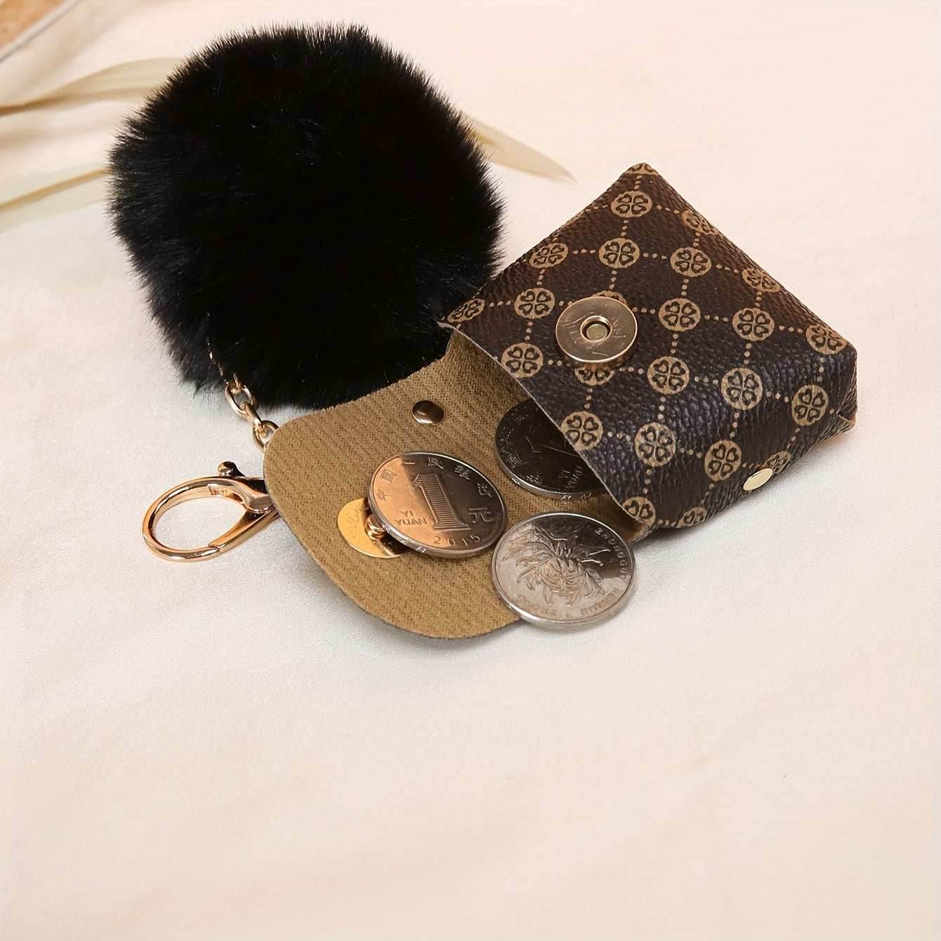 Coin Purse Keychain with Fluffy Pom-Pom