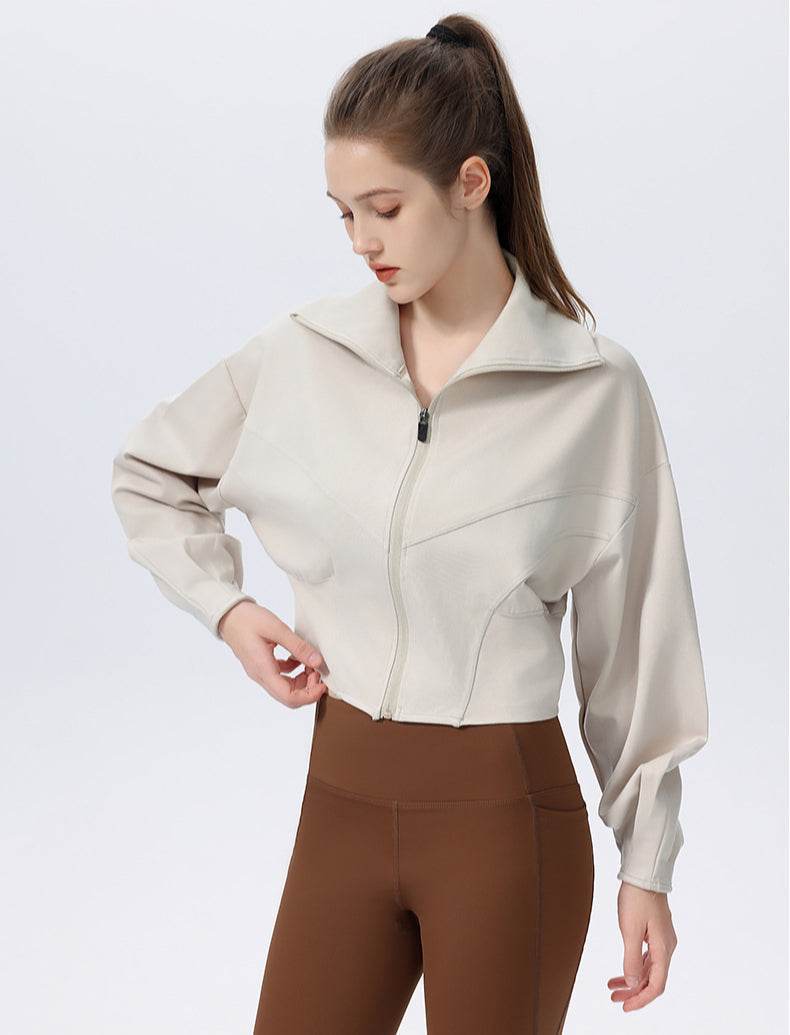 Casual Loose Sports Jacket with High Collar and Zipper