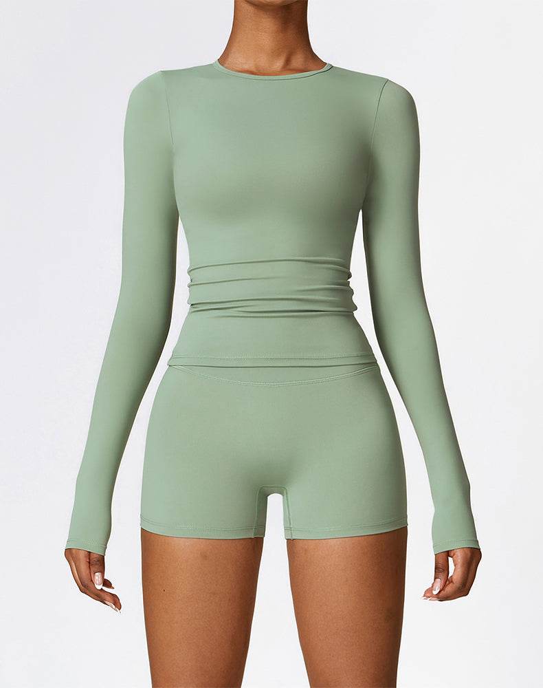 Athletic Wear with Long Sleeve Slim Fit T-Shirt and Short - Green