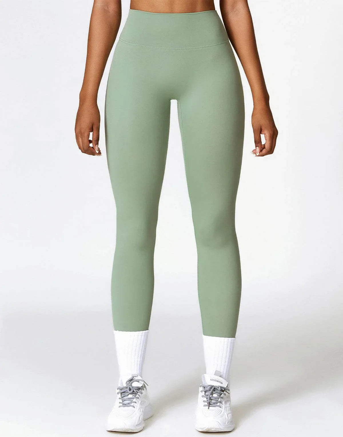 No Front Seam High Waist Sports Leggings - Basil Green