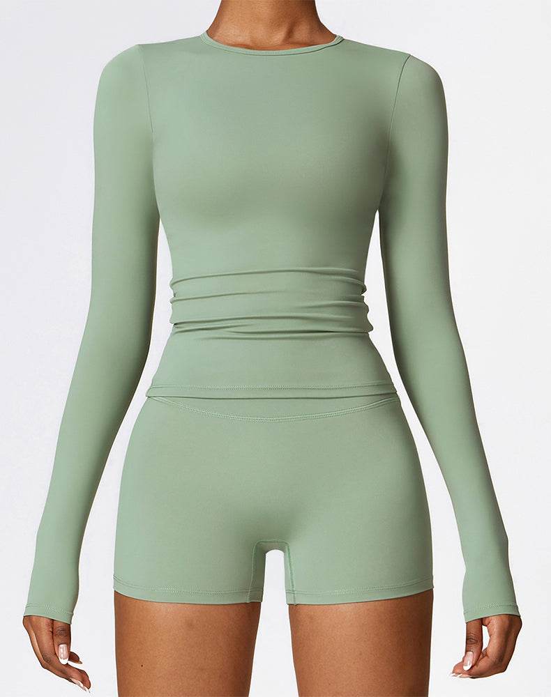 Crewneck Long Sleeve Shirt Basic Tees Slim Fit Crop Tops