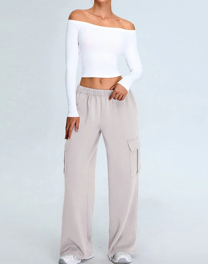 Activewear Set with Off-Shoulder Top and Sweatpant