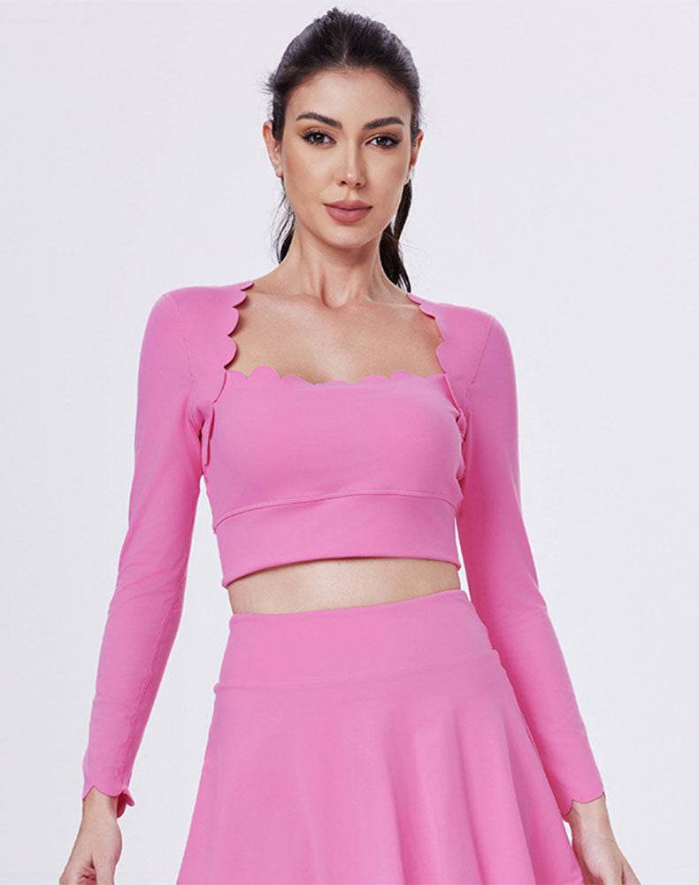 Shell Wave Edge Athletic Crop Top Long Sleeve T-Shirt