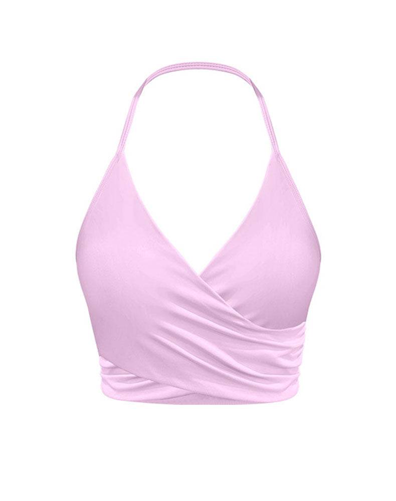 Halter Sports Tank Crop Tops with Removable Bra Pad