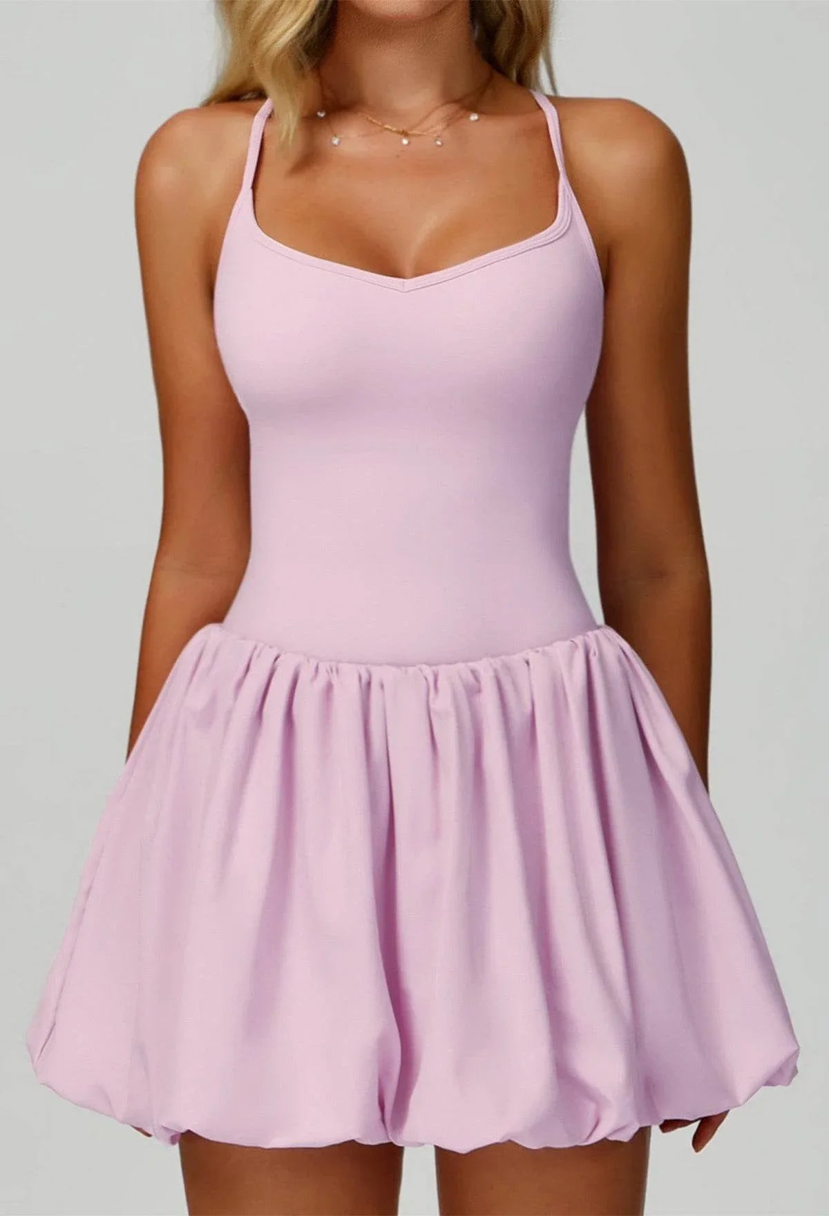 Cross Back Tennis Dresses with Short and Pocket - Pink