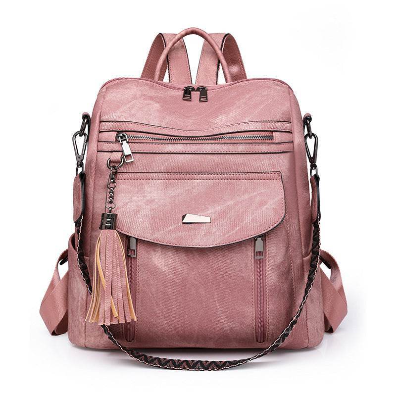 PU Leather Big Capacity Backpack With Tassels