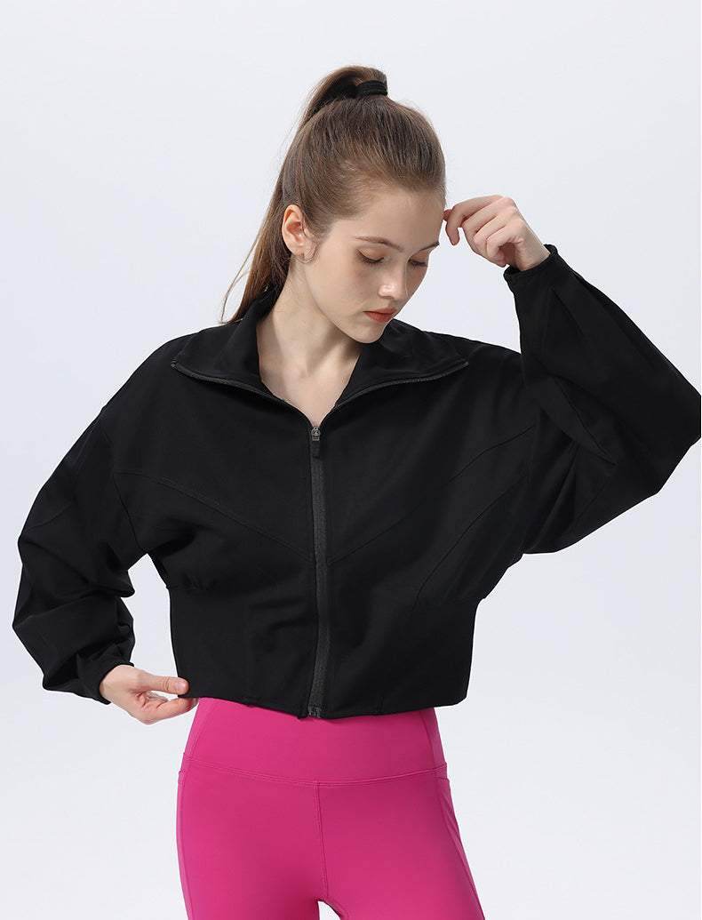 Casual Loose Sports Jacket with High Collar and Zipper