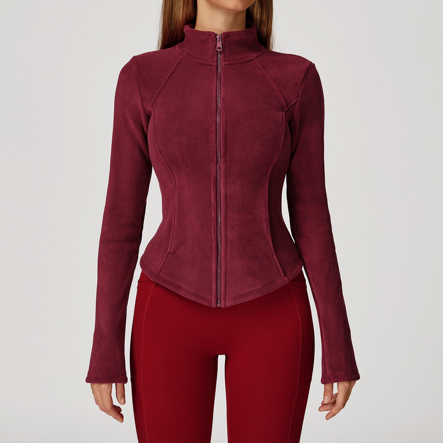 Full Zip Fleece Jacket Long Sleeve Coat with Pockets