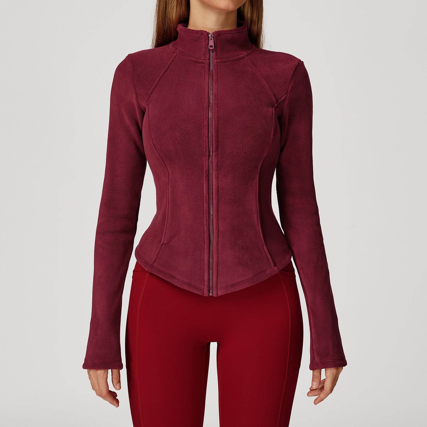 Full Zip Fleece Jacket Long Sleeve Coat with Pockets