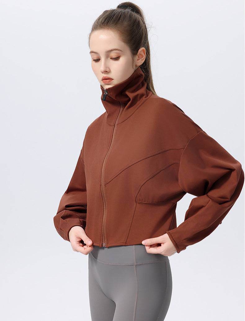 Casual Loose Sports Jacket with High Collar and Zipper
