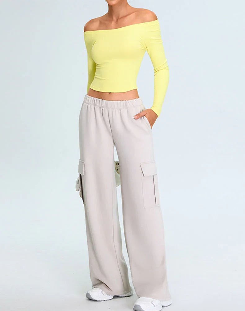 Activewear Set with Off-Shoulder Top and Sweatpant