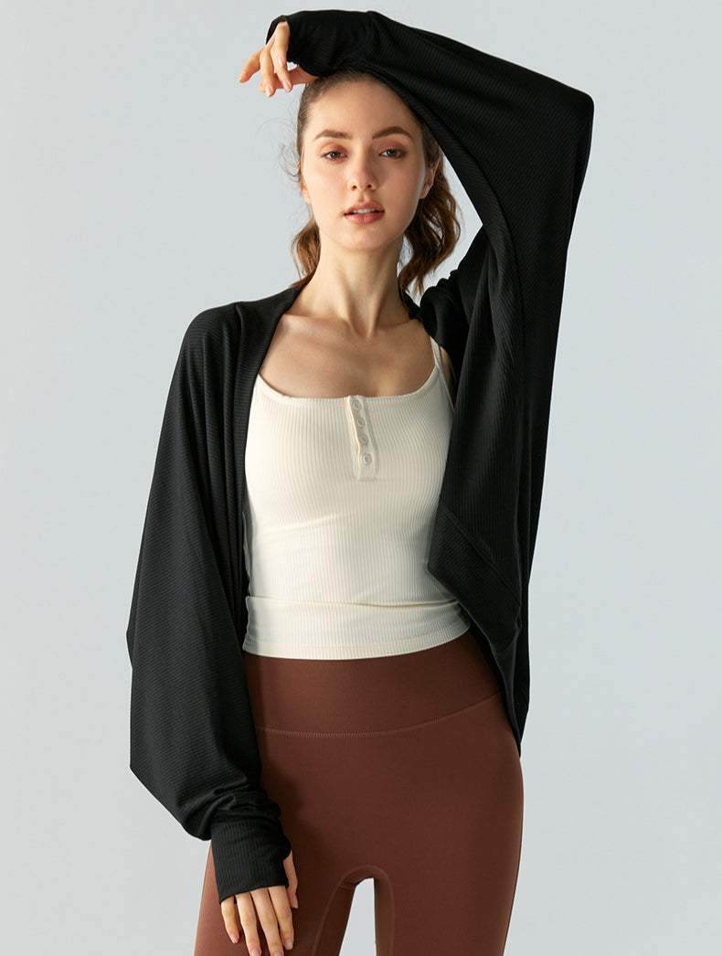 Sport Shawl with Thumb Cuffs Long Sleeve Cardigan Outerwear