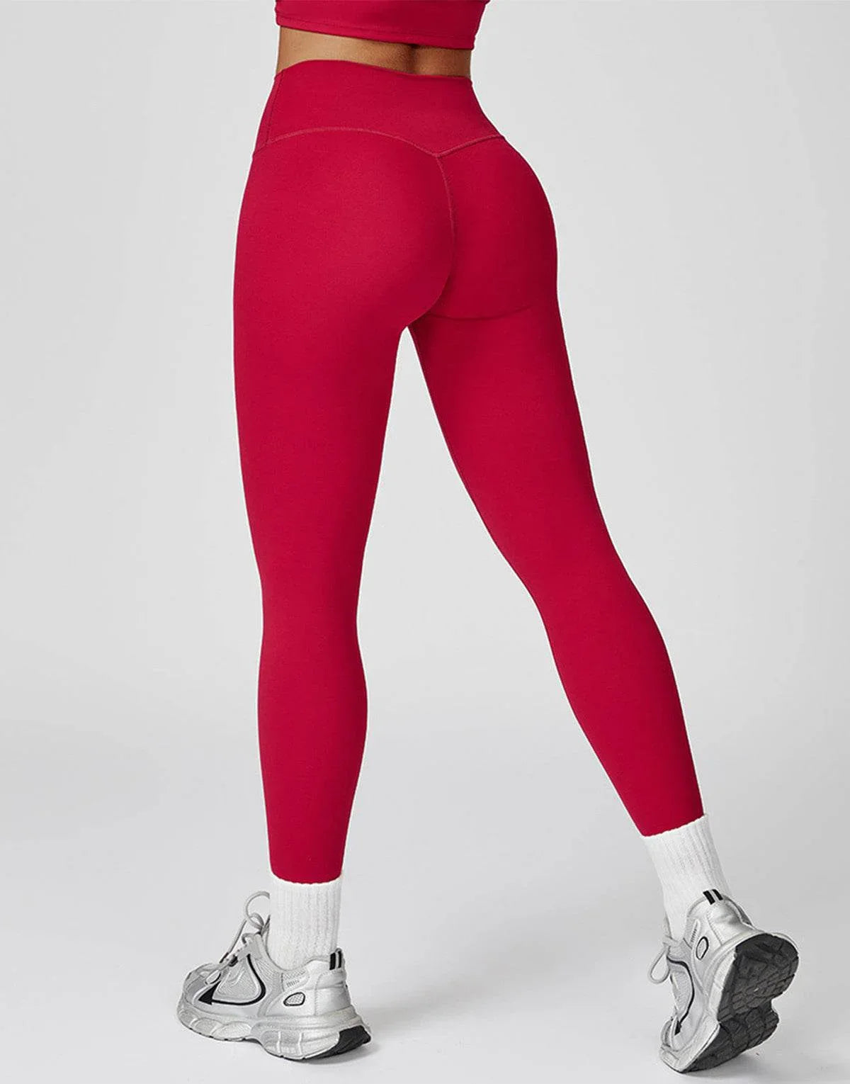 No Front Seam High Waist Sports Leggings - Raspberry Red