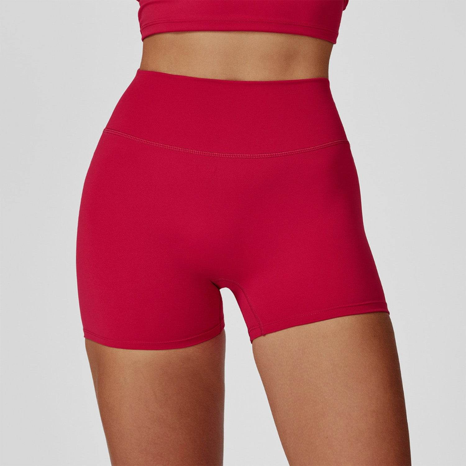 No Front Seam High Waist Biker Shorts - Raspberry Red