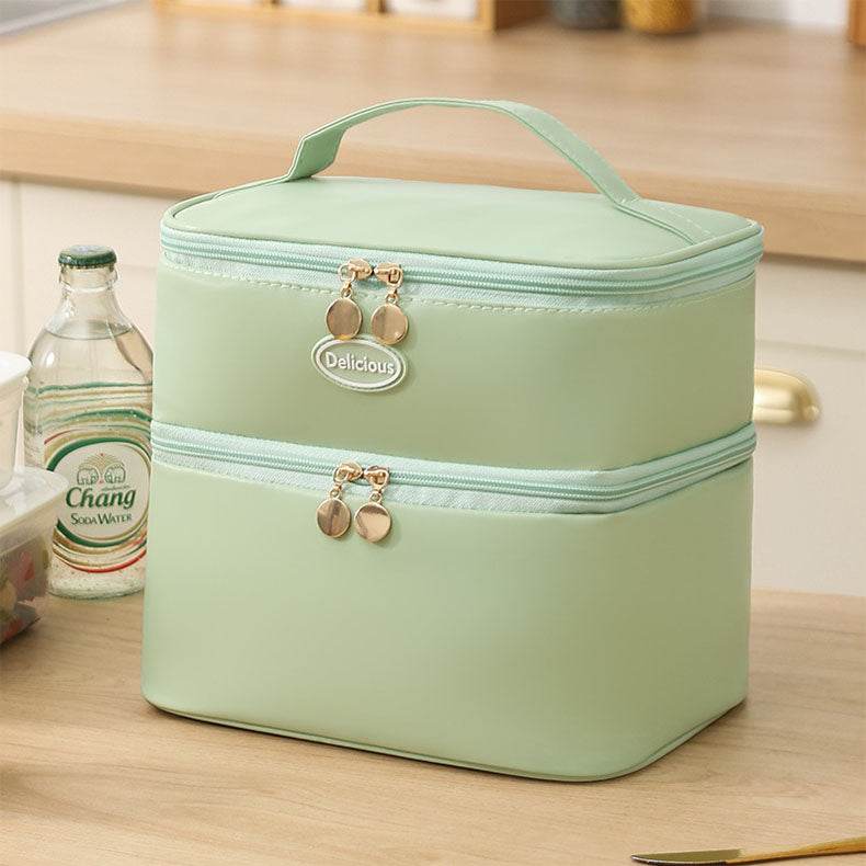 Portable PU Insulated Lunch Bag Double Layer Cooler Handbag