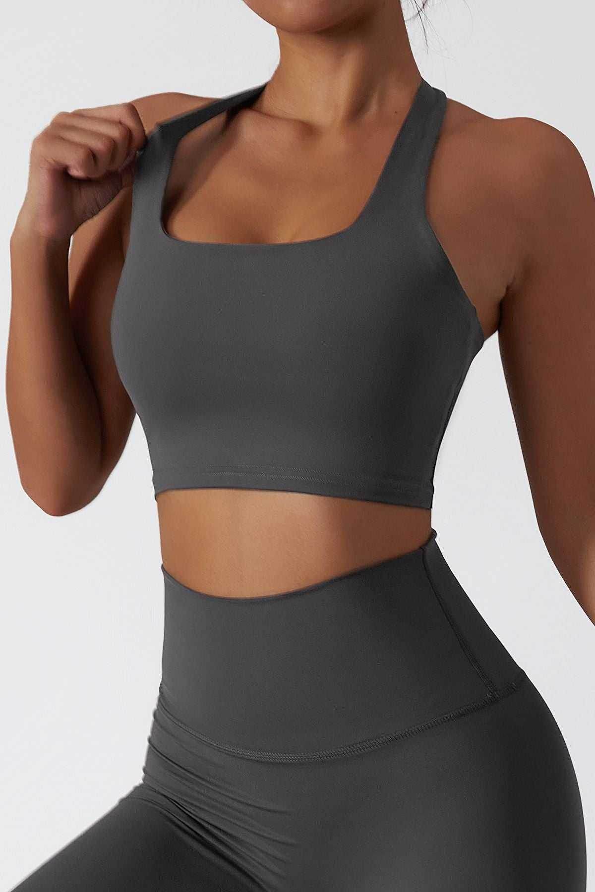Halter Neckline Backless Sports Bra - Dark Gray