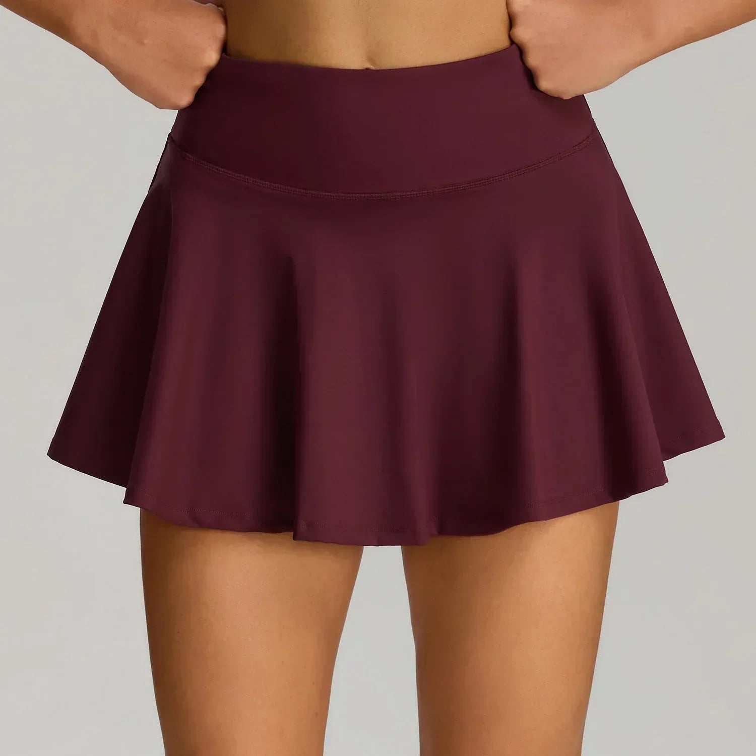 High Waisted Pleated Tennis Skirts with Short and Pocket - Bordeaux Red