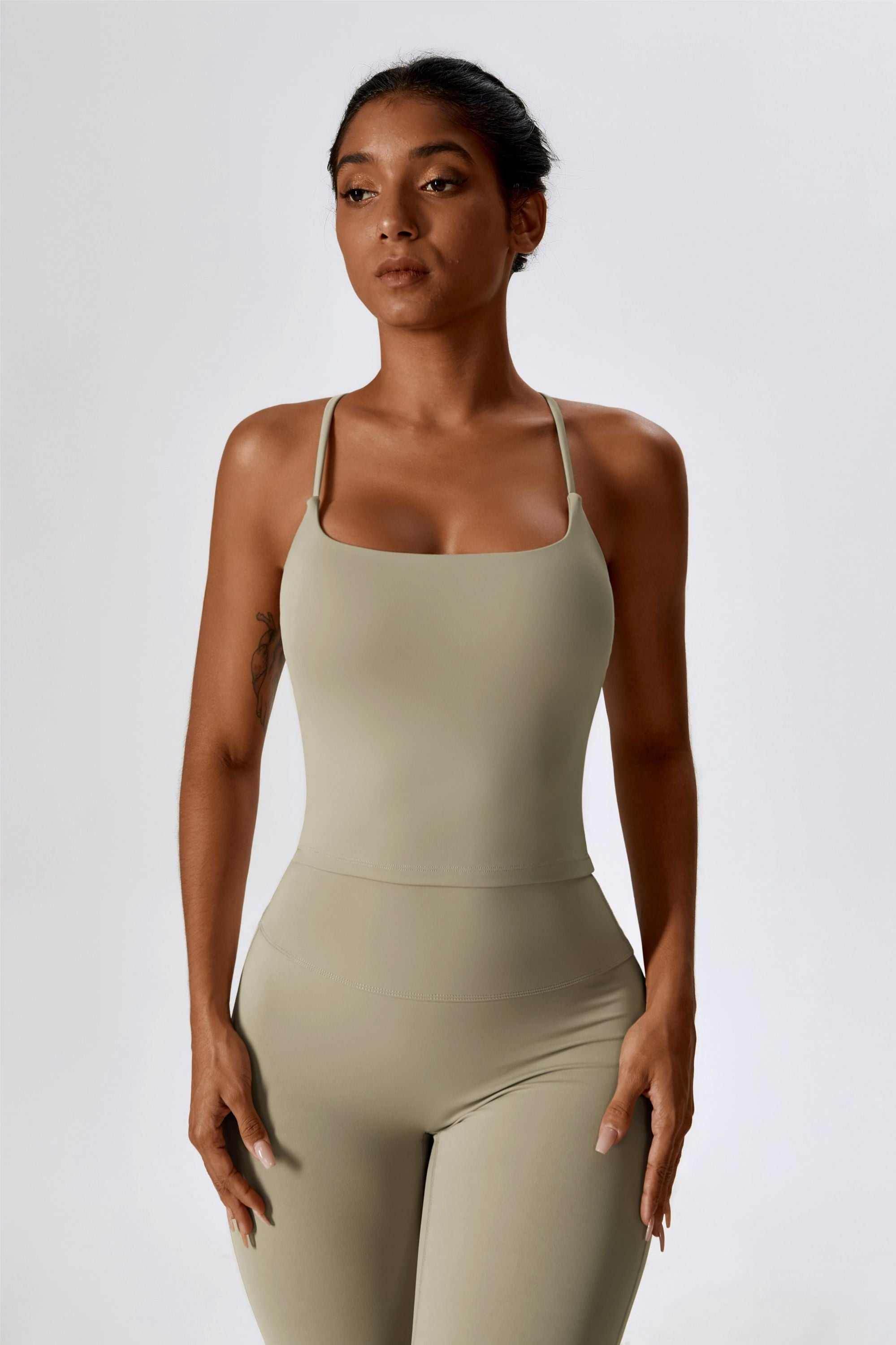 Square Neck Crossover Strap Tank Top
