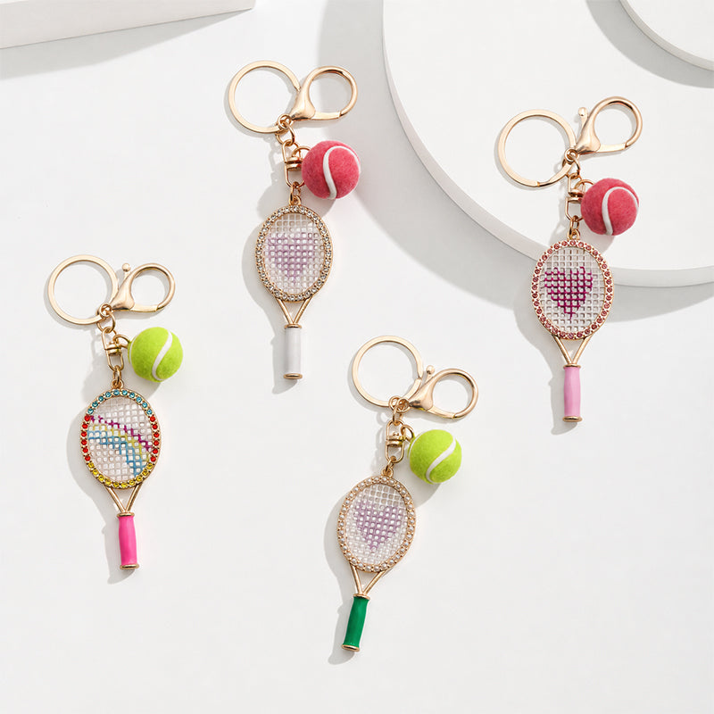 Gold Alloy Tennis Charm Small Racket Metal Keychain