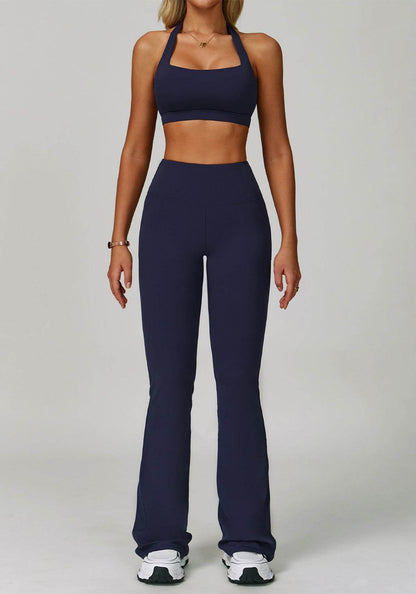 Activewear Set with Halter Sports Bra and Flared Pant