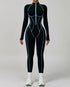 Three Dimensional Line Sports Backless Long Sleeve Jumpsuit