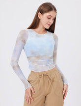 Tie Dyed Mesh Long Sleeve Workout T-Shirt