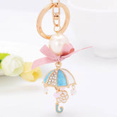 Cute Ribbon Umbrella Handbag Keychain with Bow and Pearl
