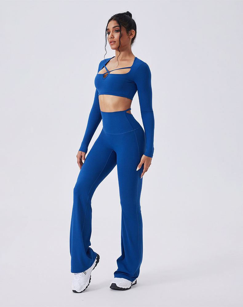 Activewear Set with crisscross thin strap Top and Flare Pant