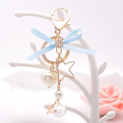 Five-Pointed Star Bag Keychain with Bow and Pearl