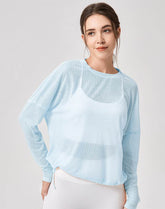 Sheer Long Sleeve Mesh Top Crewneck Loose See Through Blouse