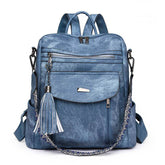 PU Leather Big Capacity Backpack With Tassels