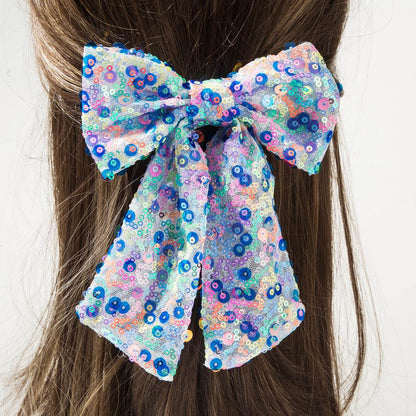 Glitter Hair Bow Clip Sequin Hair Accessories with Long Tail