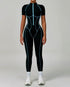 Three Dimensional Line Sports Backless Short Sleeve Jumpsuit