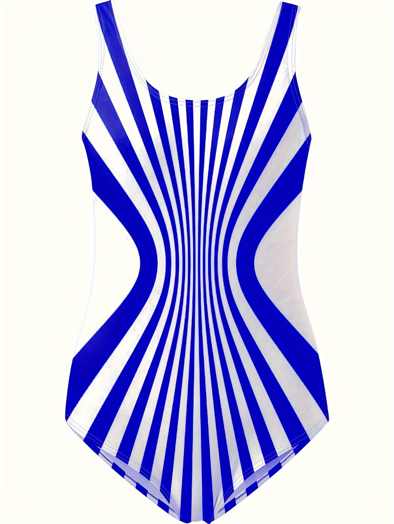 One-piece Retro Striped Color Block Backless Swimsuit