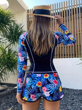 2 Piece Tropical Print Long Sleeves Swimsuits Set
