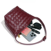 PU Woven Bucket Tote Handbag