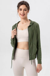 Zip Up Hooded Active Outerwear with Drawstring