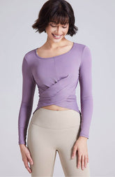 Cross Button Slim Yoga Long Sleeve T-Shirt