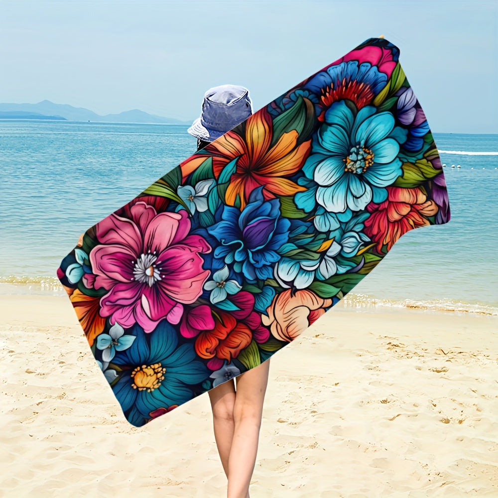 Colorful Floral Graphic Beach Towel