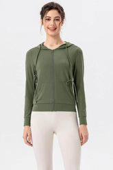 Zip Up Hooded Active Outerwear with Drawstring