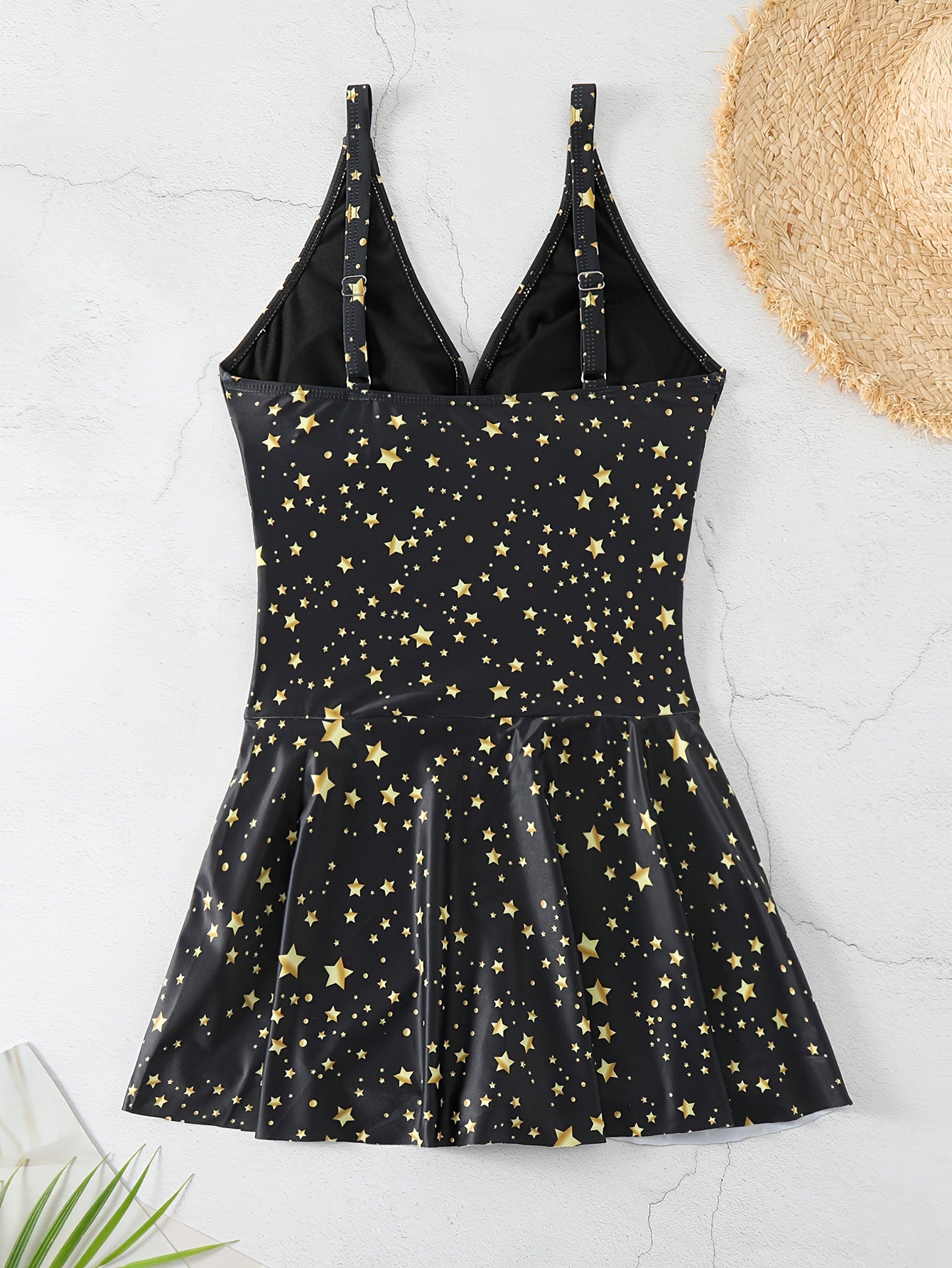 Star Print V Neck Stretchy One-piece Swimsuit