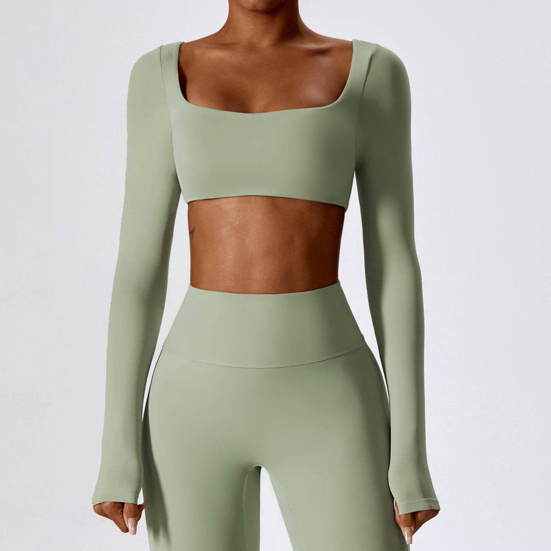 Square Neck Yoga Crop Tops Long Sleeve T-Shirt