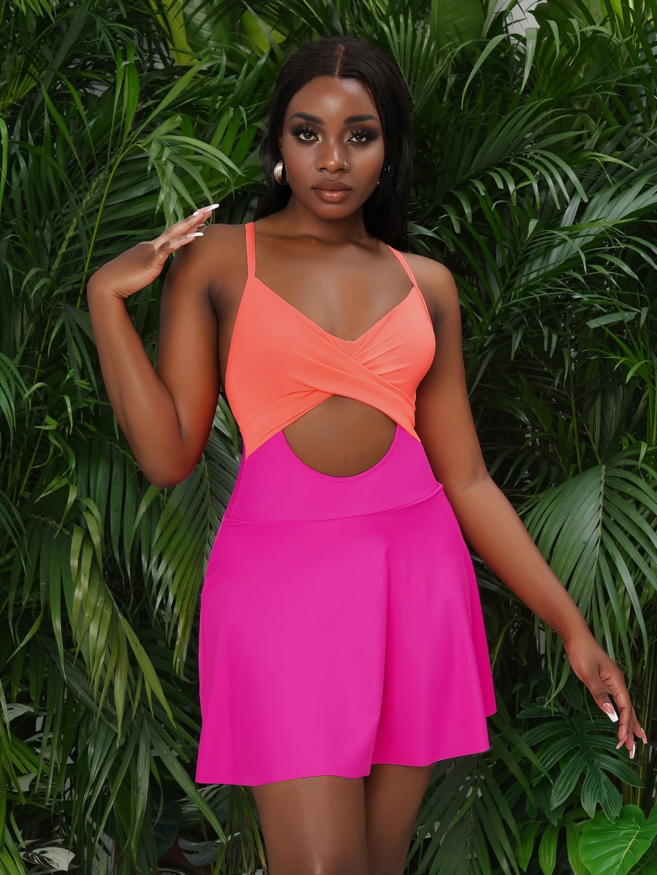 Solid Color Skirted One-piece Swimsuit