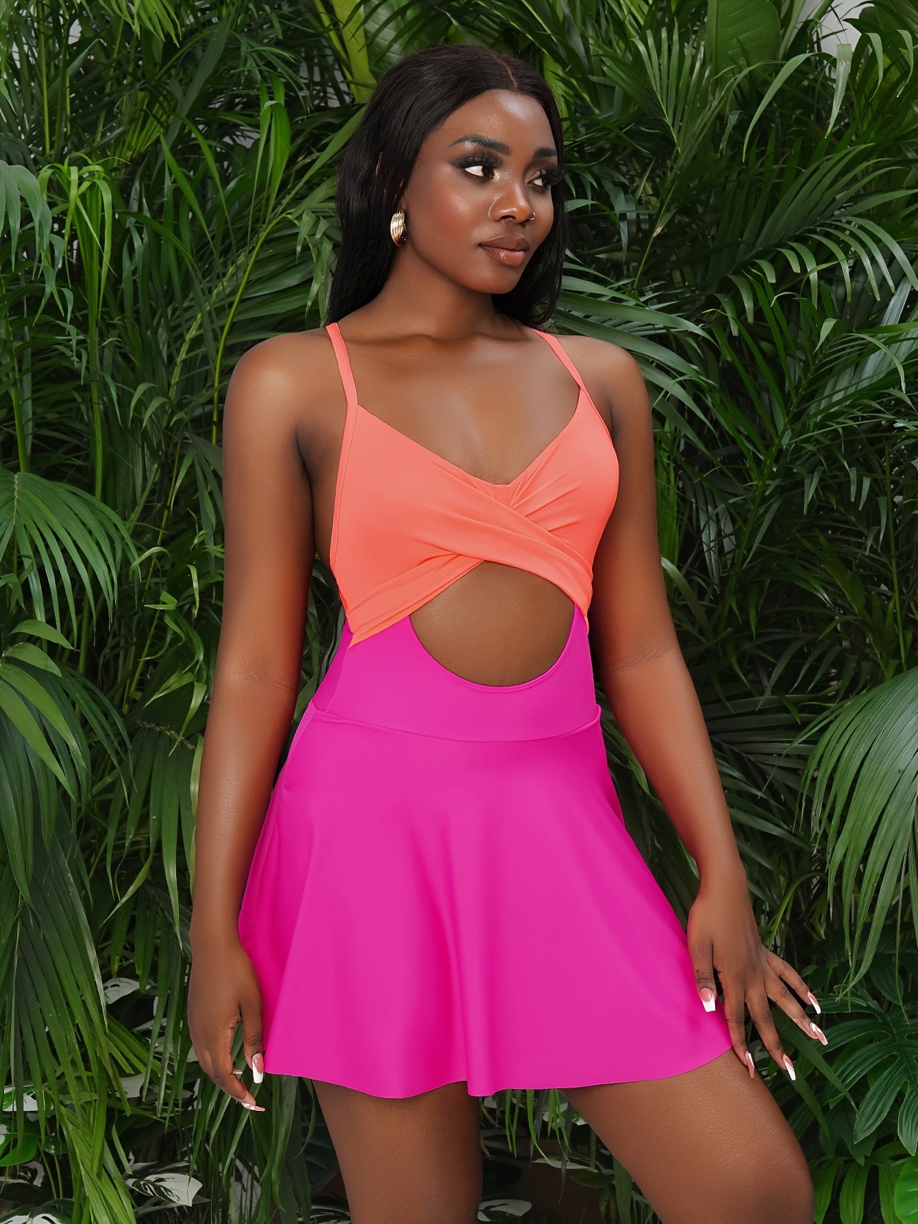 Solid Color Skirted One-piece Swimsuit