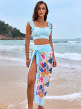 Bikinis Sets with Ruffle Tops and Knot Side Wrap Skirt