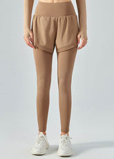 False Two Pieces Sports Leggings with Pockets Shorts